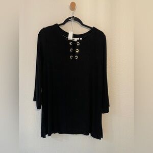 Chico's -  Elegant Black Lace-Up Blouse